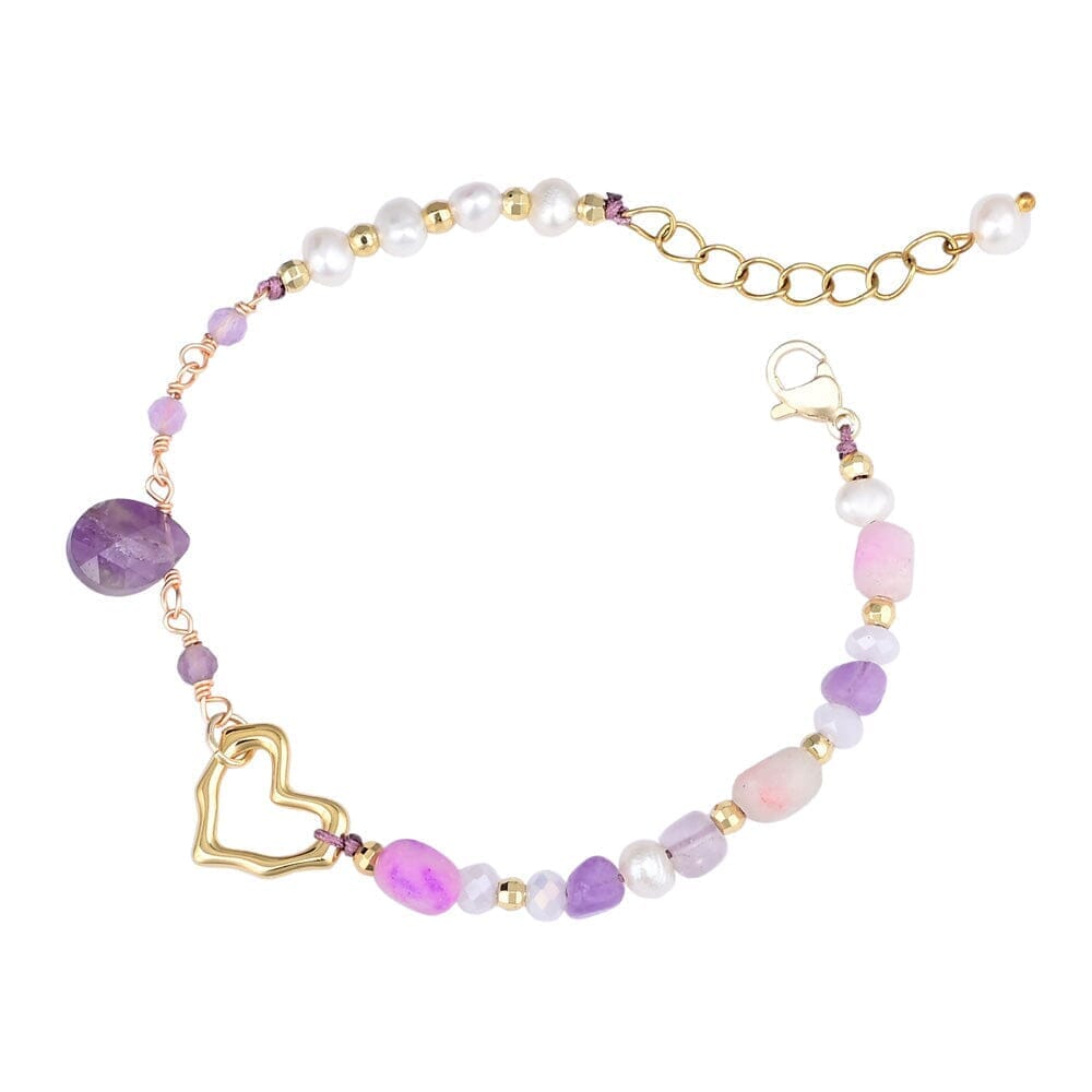 Bracelet Amour Envoûtant en Opale Rose et Améthyste