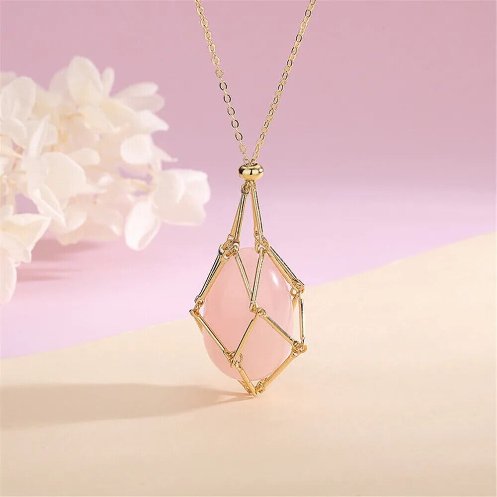 Collier Cage Dorée de Sérénité en Pierres Naturelles