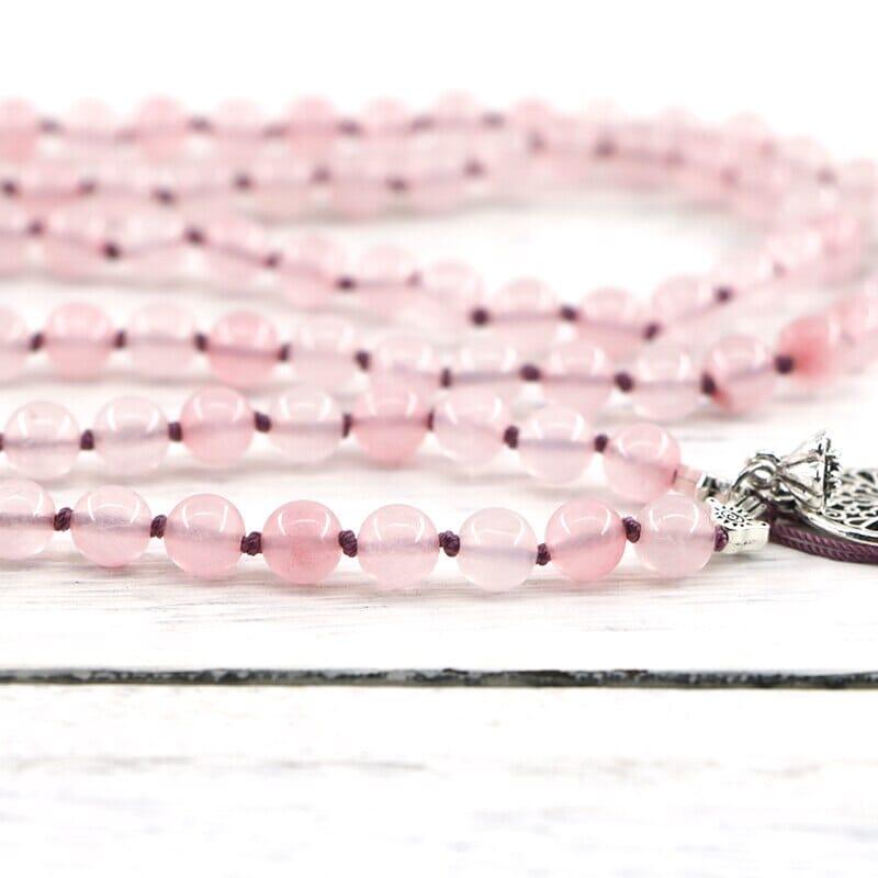 Collier Mala Amour Pur en Quartz Rose et Perles d'Eau Douce