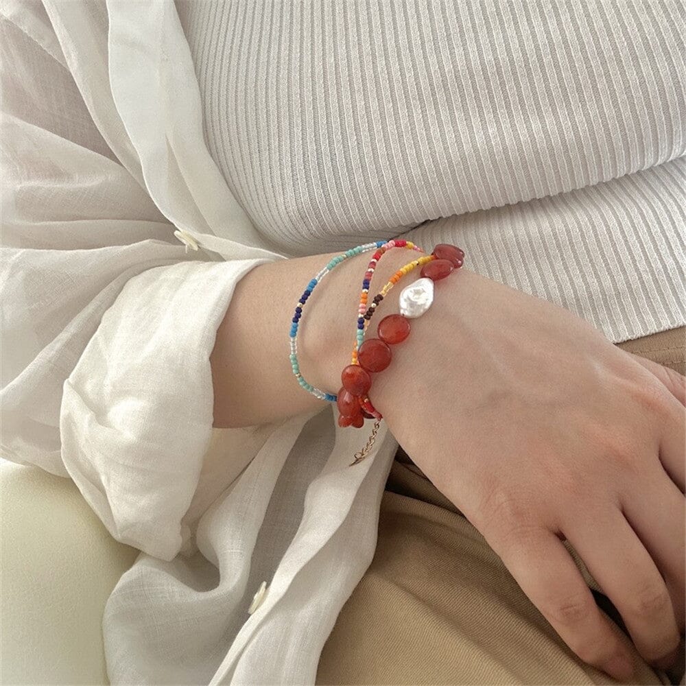 Bracelet Radieux Équilibre en Agate Rouge et Perles