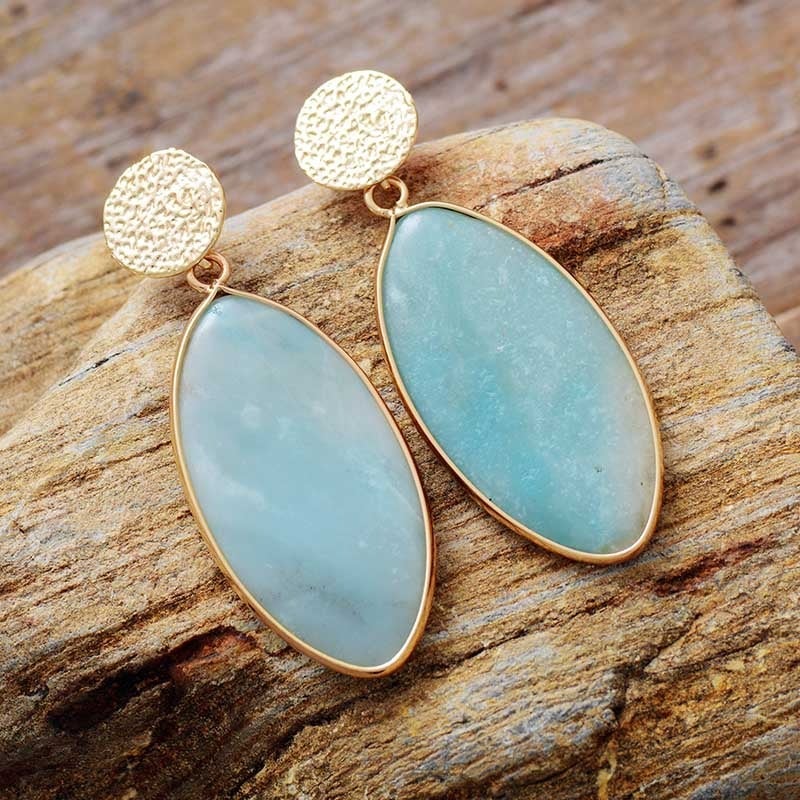 Boucles d'Oreilles Gracieux Hiver en Feuille d'Amazonite