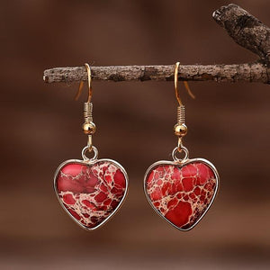 Boucles d'Oreilles Cœur Rouge en Jaspe