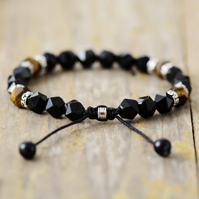 Bracelet Force Implacable en Oeil de Tigre et Agate Noire