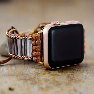 Élégant Bracelet pour Montre Apple Argenté Café & Rouge