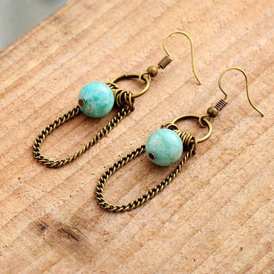 Boucles d'Oreilles Splendeur en Amazonite Bleuté