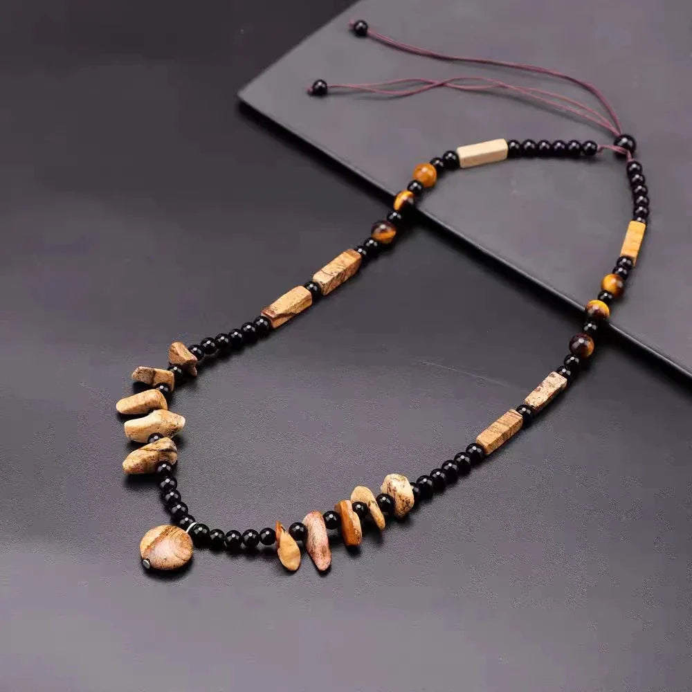 Collier Énigme en Oeil de Tigre et Agate Noire