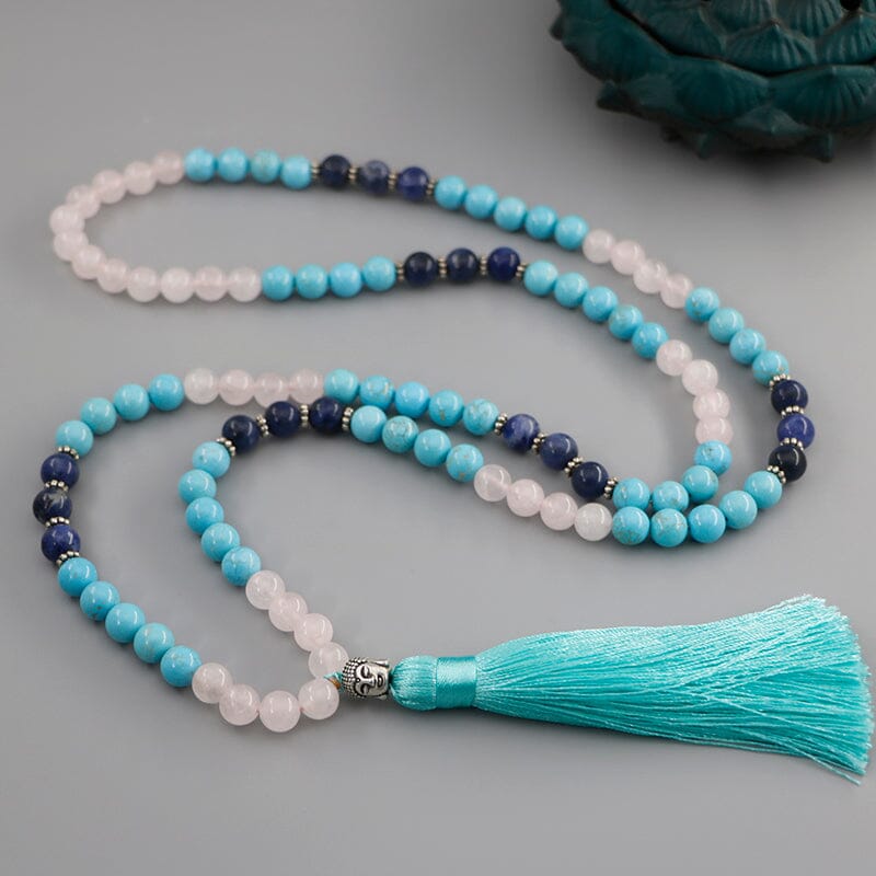 Ensemble de Collier Mala Trio Serein en Turquoise, Quartz Rose & Sodalite