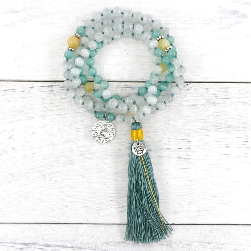 Collier Mala Lumineuse Sagesse en Jade Jaune et Opale