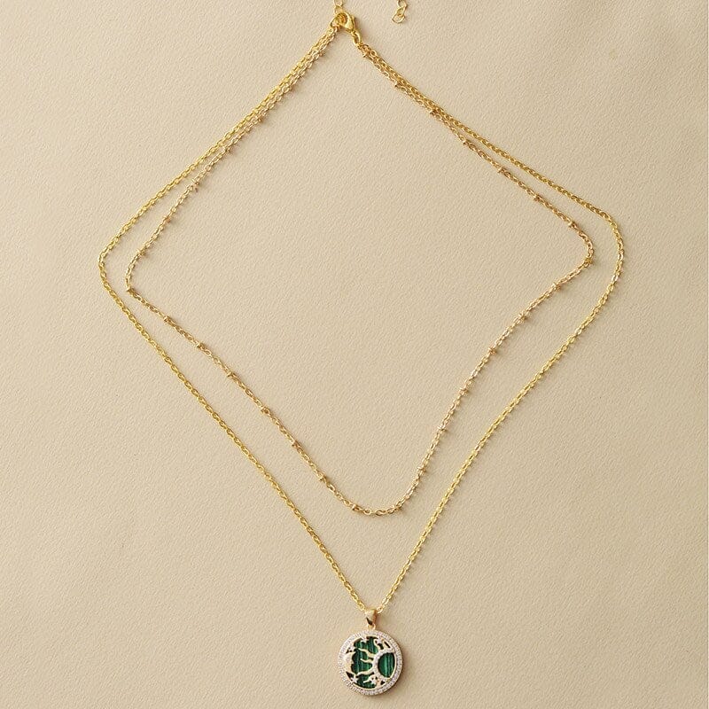 Collier Multicouches Amour Cosmique en Malachite Lune et Soleil